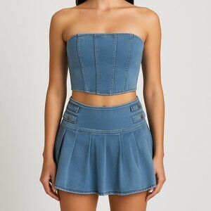 Micas Women's Mini Skirt Halter Top Denim Set